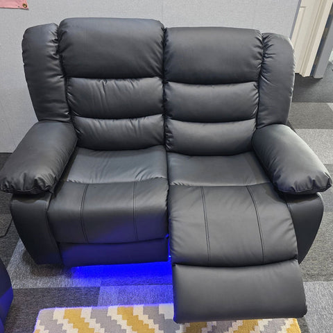 Roma Leather Electric Recliner Sofa 3+2 Seater – USB Ports, LED Lights & Cup Holders | Black/Grey