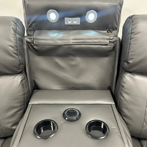 Texas Leather Electric Recliner Sofa Set 3+2 Seater with Cup Holders, LED Lights, Storage, USB Charging Ports, Type-C Charging & Wireless Charging (3+2 Seater, Black & Grey)