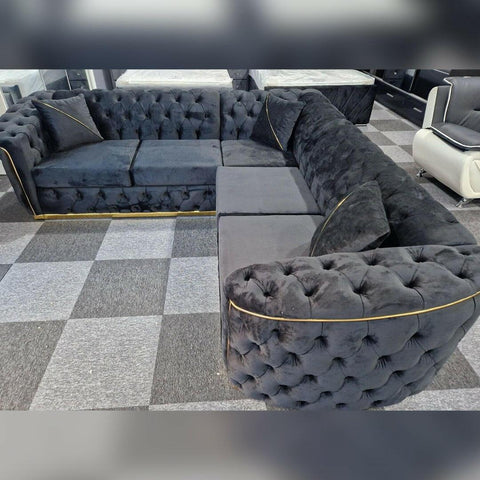 Toronto Chesterfield Corner Sofa – Black & Gold / Grey & Silver