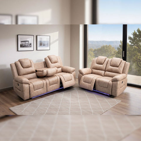 Oxford Leather Electric Recliner Sofa 3+2 Seater with Cup Holders , USB Charging Ports, LED Lights