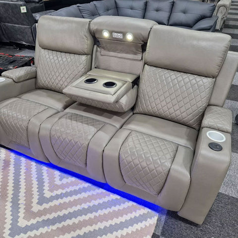 Florida Electric Recliners 3+2 Seater Leather Sofa (Black, Grey, Brown) Bluetooth Speakers/LED LIGHTS/USB Ports