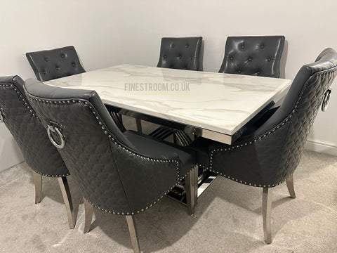Elina Chrome Table With Grey Leather Ring Knocker Roma Chairs