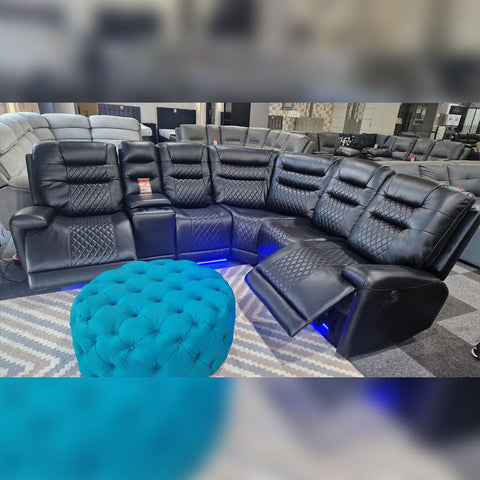 Halifax Leather Electric Recliner Corner Sofa (Black,Grey,Beige)-USB Ports/LED LIGHTS/CUP HOLDERS