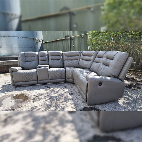 Halifax Leather Electric Recliner Corner Sofa (Black,Grey,Beige)-USB Ports/LED LIGHTS/CUP HOLDERS