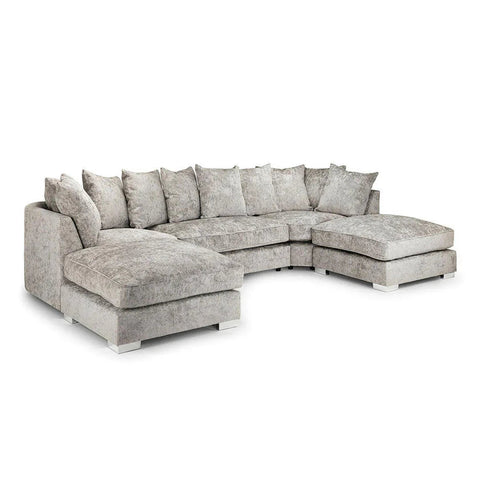 Bishop U Shape Scatter Back Sofa Set Truffle | Premium Scatter Back Chenille Fabric Lounge Suite | Modular Sectional Couch with Footstool