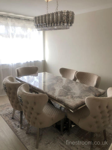 Beige Arial Dining Table With Mink Valentino Chairs