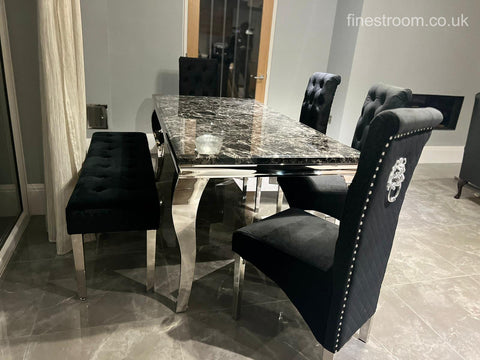 Black Louis Dining Table With Black Sofia Chairs