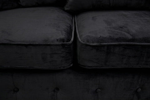 Olympia Plush Velvet Sofa Set – Modern Button-Tufted Design with Scatter Back Cushions, 3+2 Seater in Black & Grey