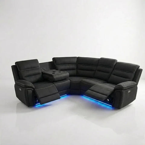 Milano Fabric Electric Recliner Corner Sofa Set – LED Lighting, USB & Type-C Charging, Wireless Charging & Cup Holders
