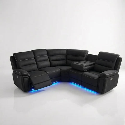 Milano Fabric Electric Recliner Corner Sofa Set – LED Lighting, USB & Type-C Charging, Wireless Charging & Cup Holders