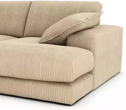 U-Shaped Jumbo Cord Fabric Sofa – Small Double-Ended Chaise Design for Living Room, Available in Black, Grey & Beige