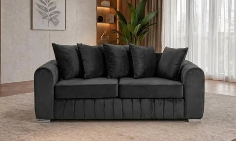 Lily Fabric Sofa Set – Modern 3+2 Seater with Plush Velvet Upholstery & Scatter Back Cushions, Available in Grey, Black, Cream & Blue