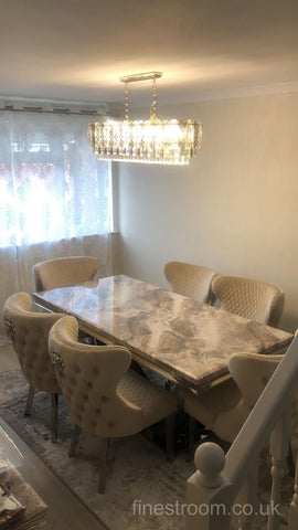 Beige Arial Dining Table With Mink Valentino Chairs