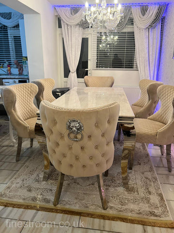 Cream Louis Chrome Dining Table with Mink Valentino Chairs