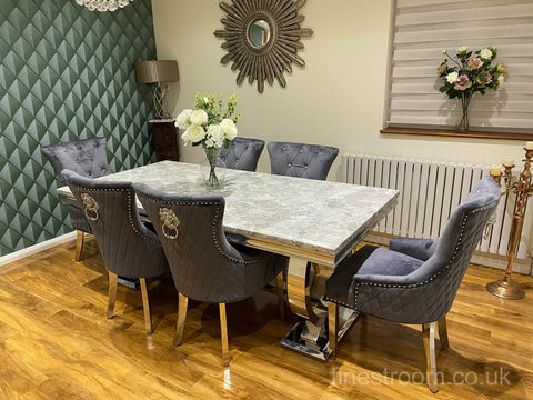Grey Arial Dining Table With Dark Grey Majestic Chairs