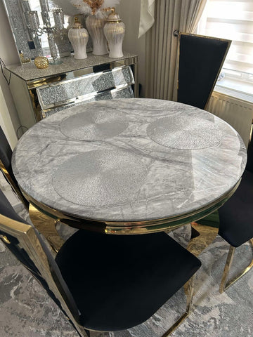Round Grey Gold Louis Table With Black Gold Vienna Chairs