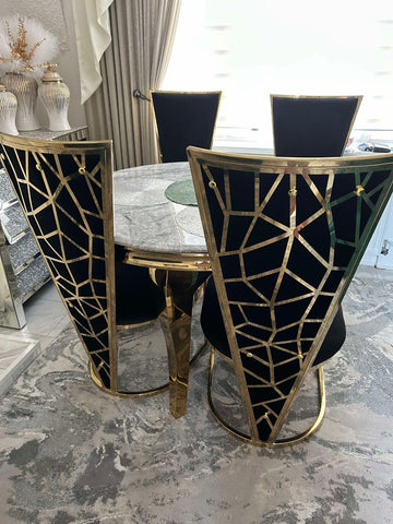 Round Grey Gold Louis Table With Black Gold Vienna Chairs