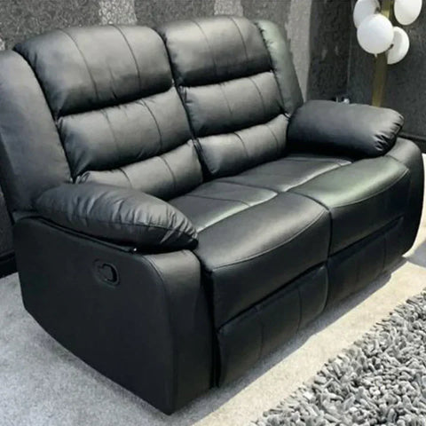 Roma Leather Recliner Sofa 2+2 Seater With Cup Holder Black/Grey