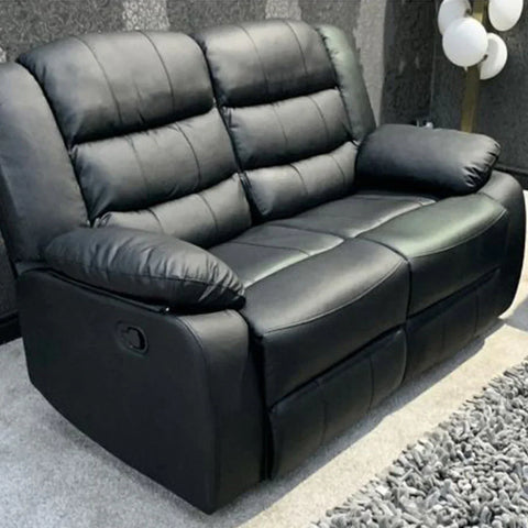 Roma Leather Recliner Sofa 3+2 Seater With Cup Holder Black/Grey