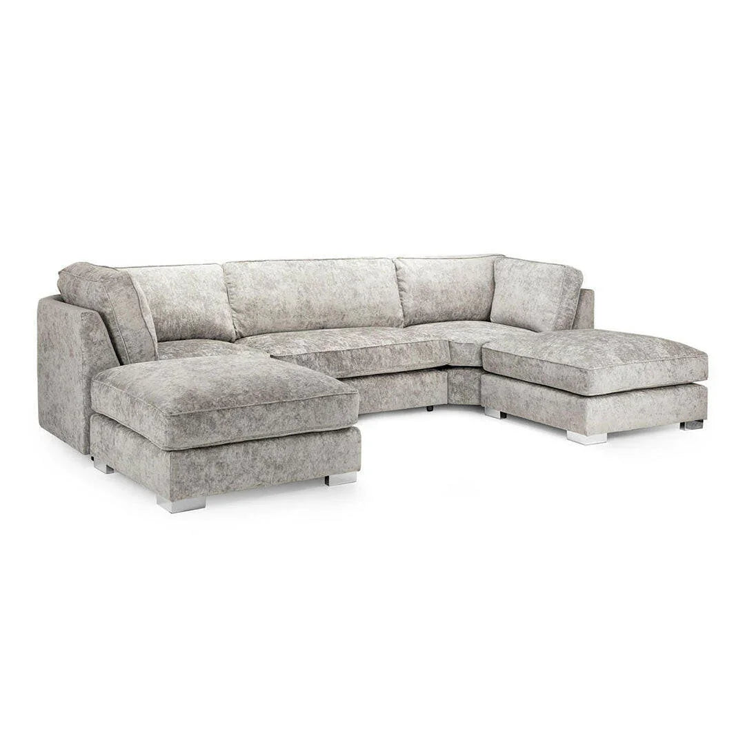Bishop U Shape High Back Sofa Set Truffle | Premium High Back Chenille Fabric Lounge Suite | Modular Sectional Couch with Footstool