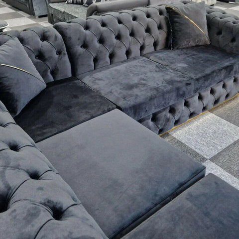 Toronto Chesterfield Corner Sofa – Black & Gold / Grey & Silver
