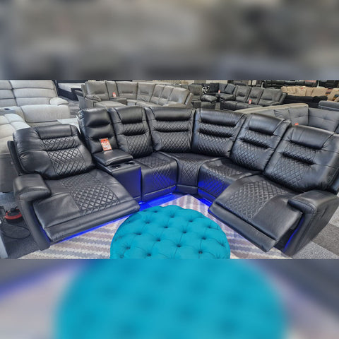Halifax Leather Electric Recliner Corner Sofa (Black,Grey,Beige)-USB Ports/LED LIGHTS/CUP HOLDERS