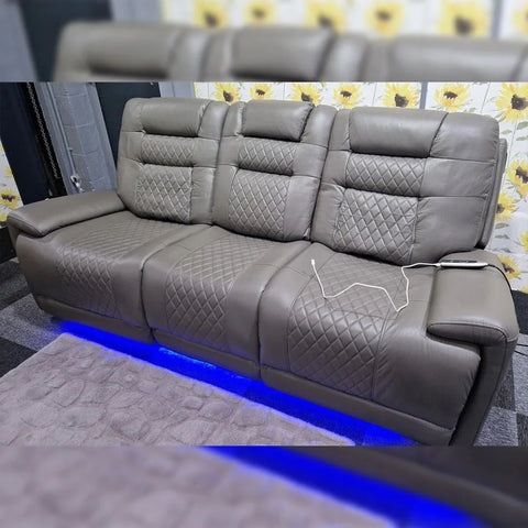 Halifax Leather Electric Recliner Sofa Set With Cupholders - 3+2 Seater Sofa - LED Lights - Wireless Charging - USB Charging Ports (Grey, Black & Brown 3+2 Seater)