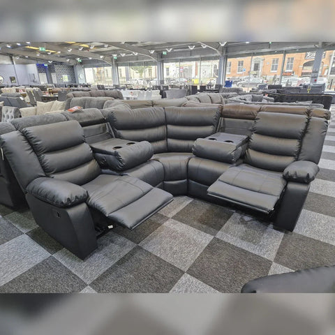 Roma Leather Recliner Corner Sofa (Black/Grey/Brown)