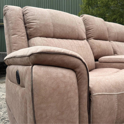 Hannah Fabric Electric Recliner Corner Sofa- Fabric Corner Sofa With - Cup Holders/LED Lights