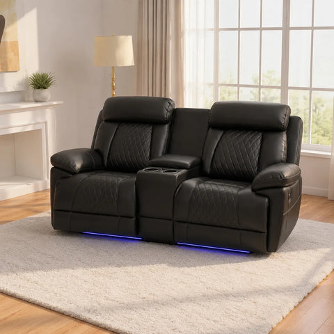 Carlisle Leather Electric Recliner 3+2 Seater Sofa Set with LED Lights, Cooling Cup Holders, USB-C Charging Ports & Storage Console
