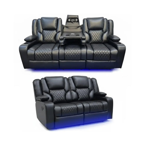 Orlando Leather Electric Recliners Sofa With Cupholders - 3+2 Seater Sofa/LED Lights/Wireless Charging/USB Charging Ports