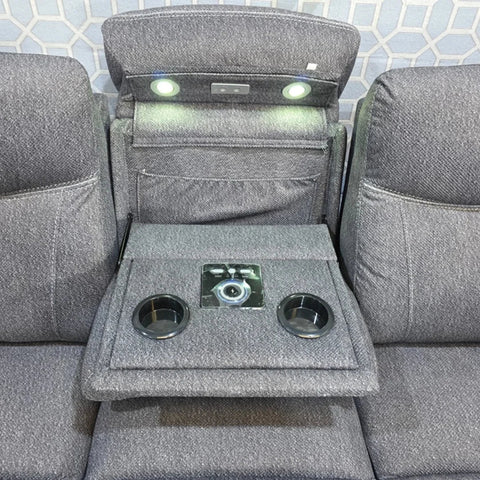 Parada Music Electric Recliner 3+2 Fabric Sofa Set – Grey | Bluetooth Speakers, USB Ports, LED Lighting & Cooling Cupholders
