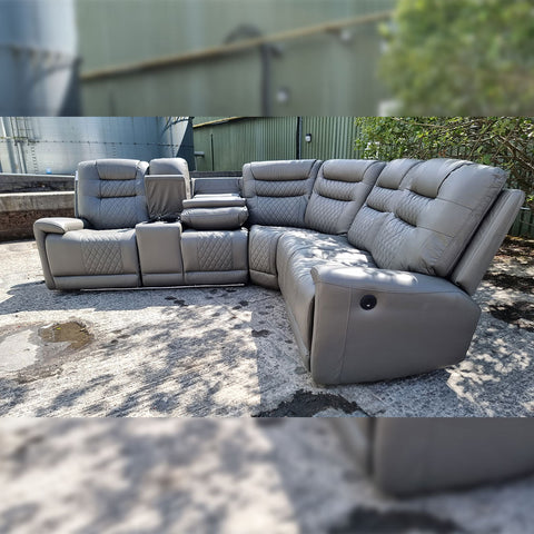 Halifax Leather Electric Recliner Corner Sofa (Black,Grey,Beige)-USB Ports/LED LIGHTS/CUP HOLDERS