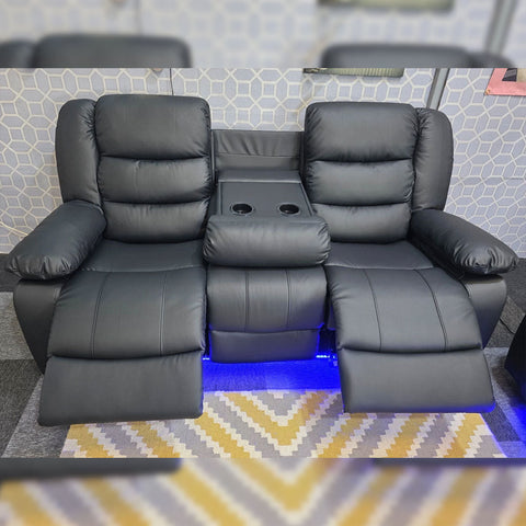 Roma Leather Electric Recliner Sofa 3+2 Seater – USB Ports, LED Lights & Cup Holders | Black/Grey