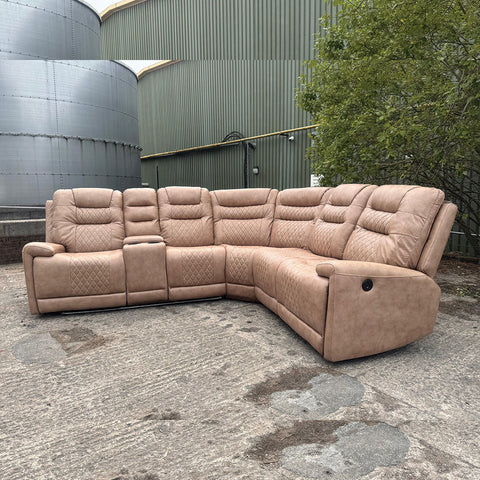 Halifax Leather Electric Recliner Corner Sofa (Black,Grey,Beige)-USB Ports/LED LIGHTS/CUP HOLDERS