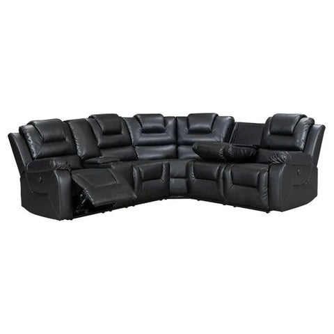 Oxford Leather Electric Recliner Corner Sofa with Cupholders, USB Charging Ports, LED Lights – Leather Corner Sofa