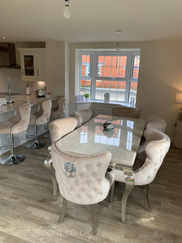 Cream Louis Chrome Dining Table with Mink Valentino Chairs