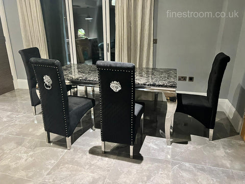 Black Louis Dining Table With Black Sofia Chairs
