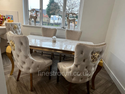 Kata Gold Louis Dining Table With Cream Gold LK Victoria Chairs