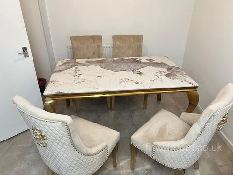 Pandora Gold Louis Dining Table With Mink Gold Majestic Chairs