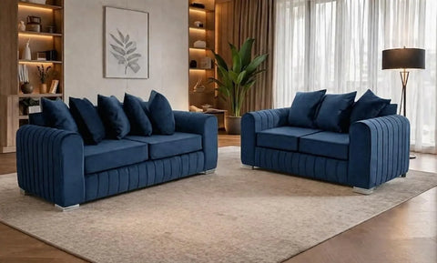 Lily Fabric Sofa Set – Modern 3+2 Seater with Plush Velvet Upholstery & Scatter Back Cushions, Available in Grey, Black, Cream & Blue