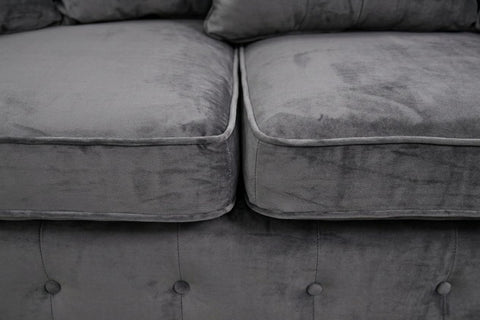 Olympia Plush Velvet Sofa Set – Modern Button-Tufted Design with Scatter Back Cushions, 3+2 Seater in Black & Grey