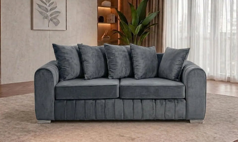 Lily Fabric Sofa Set – Modern 3+2 Seater with Plush Velvet Upholstery & Scatter Back Cushions, Available in Grey, Black, Cream & Blue