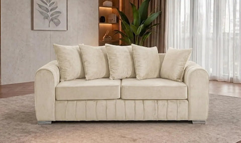 Lily Fabric Sofa Set – Modern 3+2 Seater with Plush Velvet Upholstery & Scatter Back Cushions, Available in Grey, Black, Cream & Blue