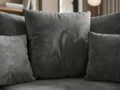 Olympia Plush Velvet Corner Sofa – Modern Button-Tufted Design with Scatter Back Cushions, Available in Grey & Black