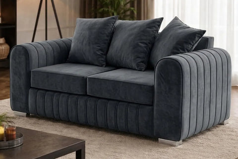 Lily Fabric Sofa Set – Modern 3+2 Seater with Plush Velvet Upholstery & Scatter Back Cushions, Available in Grey, Black, Cream & Blue