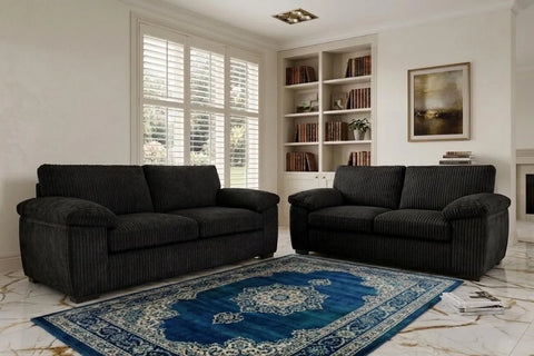 Jumbo Cord Fabric Sofa Set – Ultra Soft 3+2 Seater with Deep Cushions & Durable Wooden Frame, Available in Black, Grey & Cream