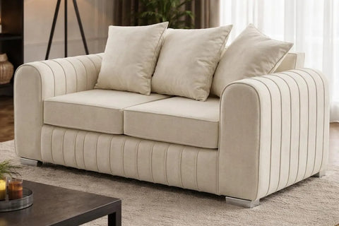 Lily Fabric Sofa Set – Modern 3+2 Seater with Plush Velvet Upholstery & Scatter Back Cushions, Available in Grey, Black, Cream & Blue
