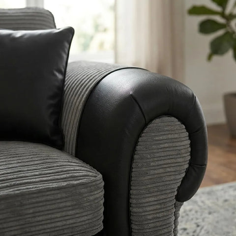 Tango Cord Fabric & Leather Corner Sofa Set – Stylish & Comfortable Design in Grey & Brown Colours