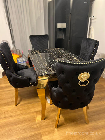 Black Gold Louis Dining Table With Black Gold LK Victoria Chairs